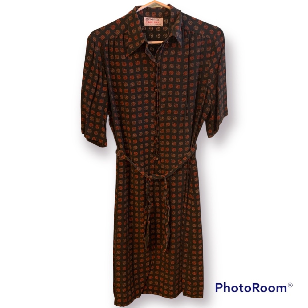 Vintage Kimberly Pure Silk By Bayard Tunic Blouson Dress with Buttons size 18